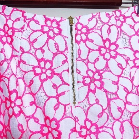 Lilly Pulitzer Hyacinth Skirt Pink White Crochet Lace Size 2 - Picture 9 of 10